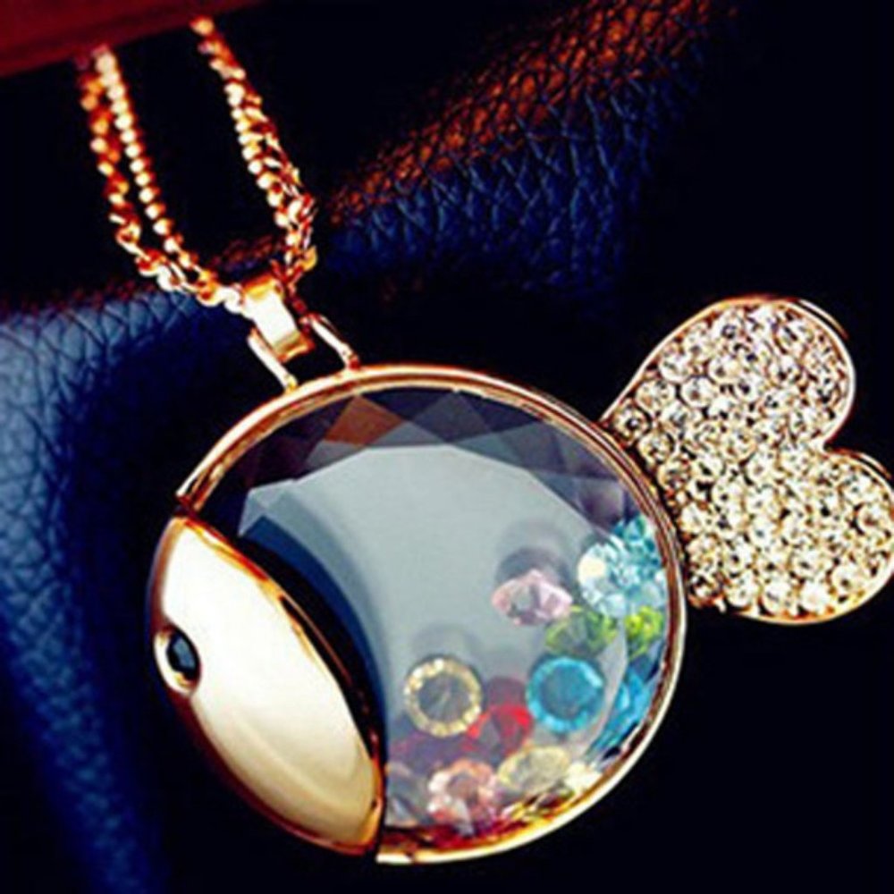 Floating Swarovski Charms Crystal Fish Necklace